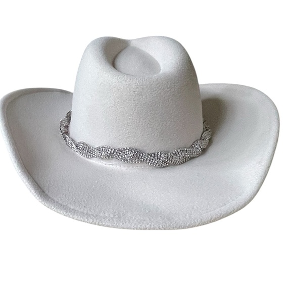 NEW Arula Ivory White Felt Ladies Cowboy Hat with Silver Sequin Braided Hatband - Picture 4 of 12